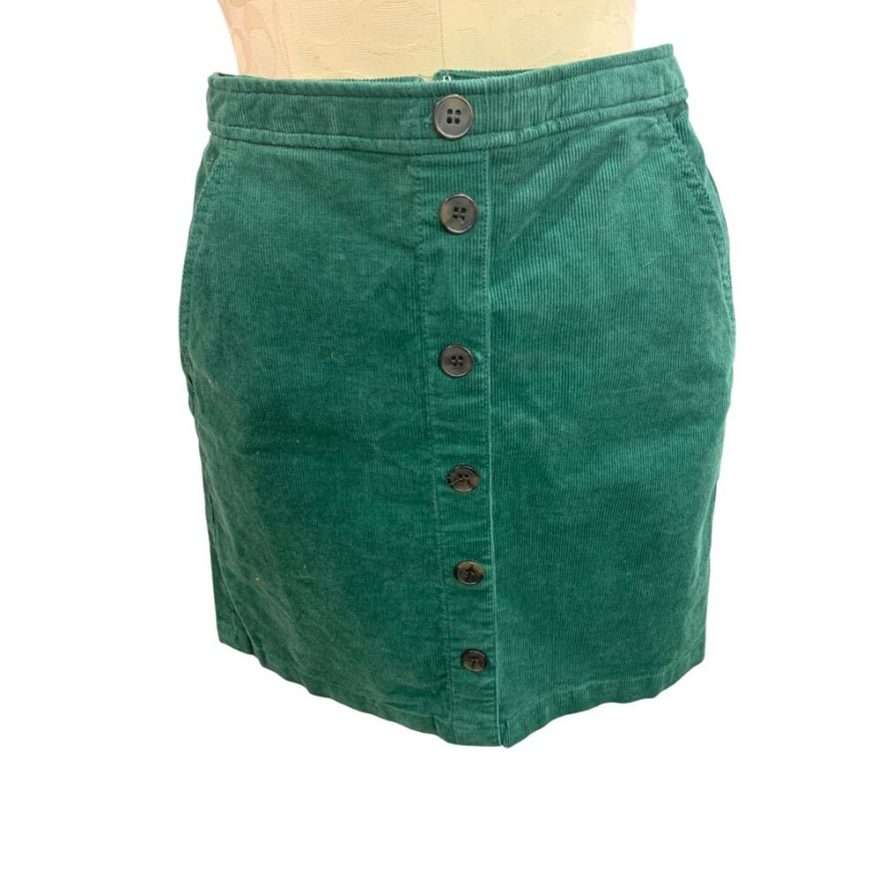 Size 00 J.Crew Button Front Green Corduroy Mini Skirtā Pockets BA838